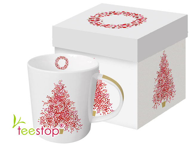 Becher Season's Tree aus Porzellan in Geschenkbox verpackt