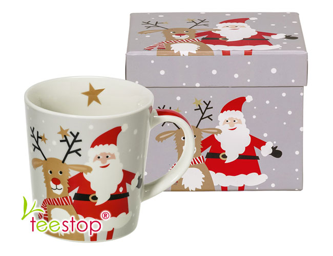 Becher Santa & Deer aus Porzellan in Geschenkbox verpackt