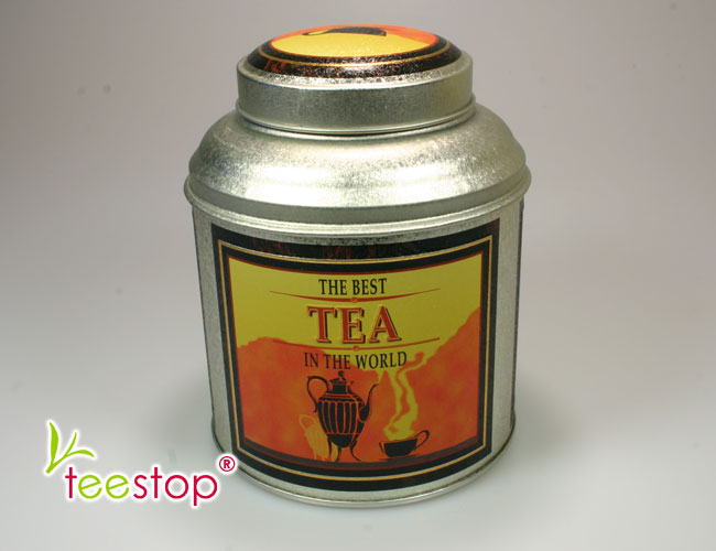 runde Dose Best Tea mit Dockdeckel, Prägedekor und einem Volumen von125g
