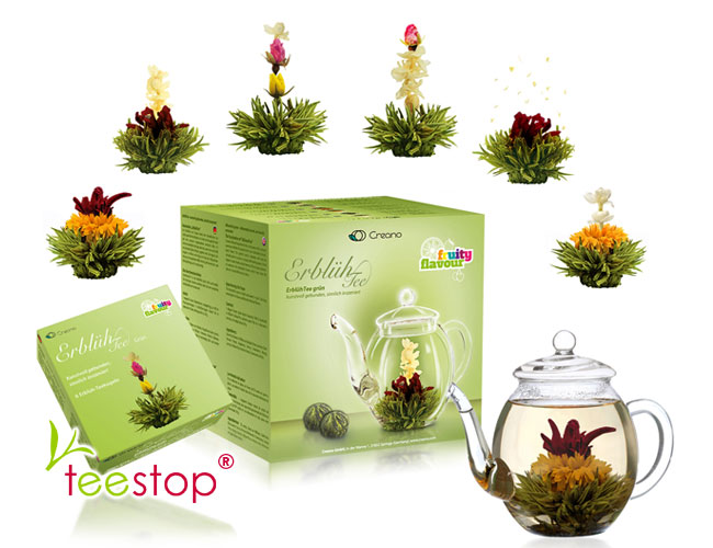 Teegeschenk Set Erblüh Tee Grüner Tee mit 6 Teeblumen
